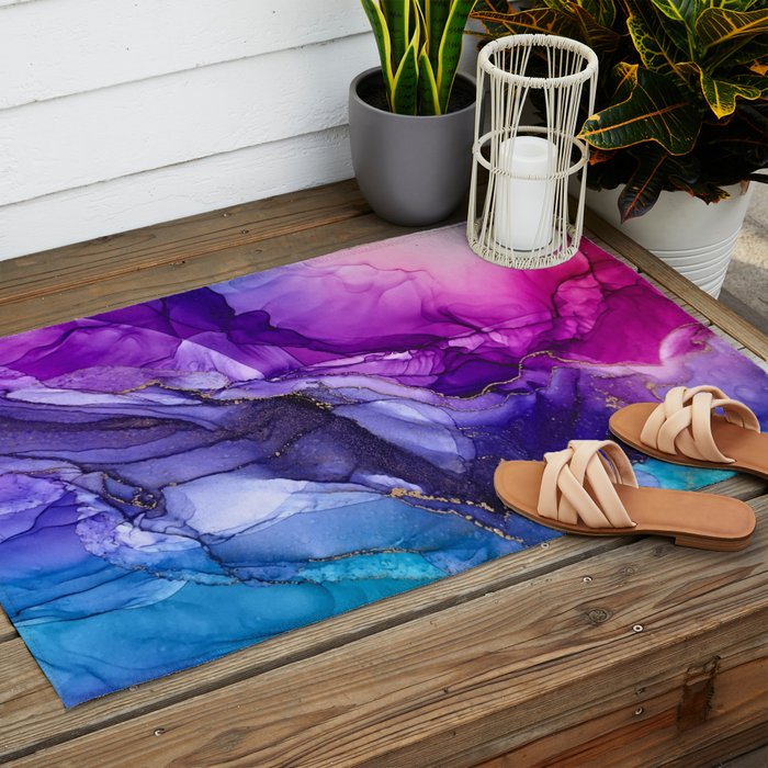 Abstract Vibrant Rainbow Ombre Outdoor Rug Gallery Image 2