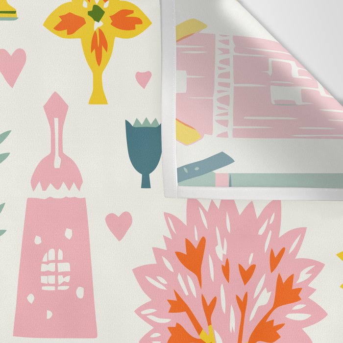 Whimsical Pattern Houses, Trees, and Animals in a Charming Design for Kids Wall Tapestry Gallery Image 3