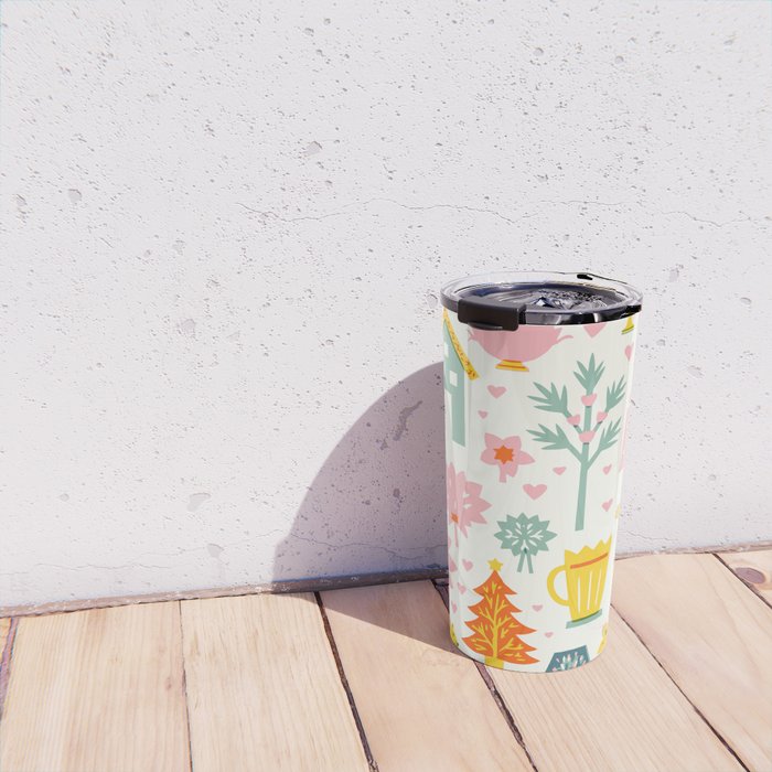 Whimsical Pattern Houses, Trees, and Animals in a Charming Design for Kids Travel Mug Gallery Image 4