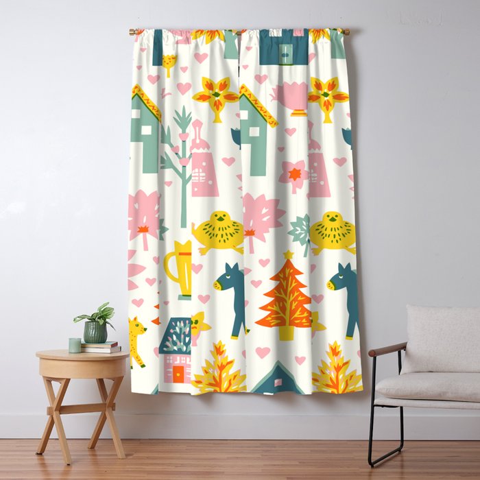 Whimsical Pattern Houses, Trees, and Animals in a Charming Design for Kids Window Curtain Gallery Image 5