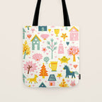 Whimsical Pattern Houses, Trees, and Animals in a Charming Design for Kids Tote Bag Gallery Image 1