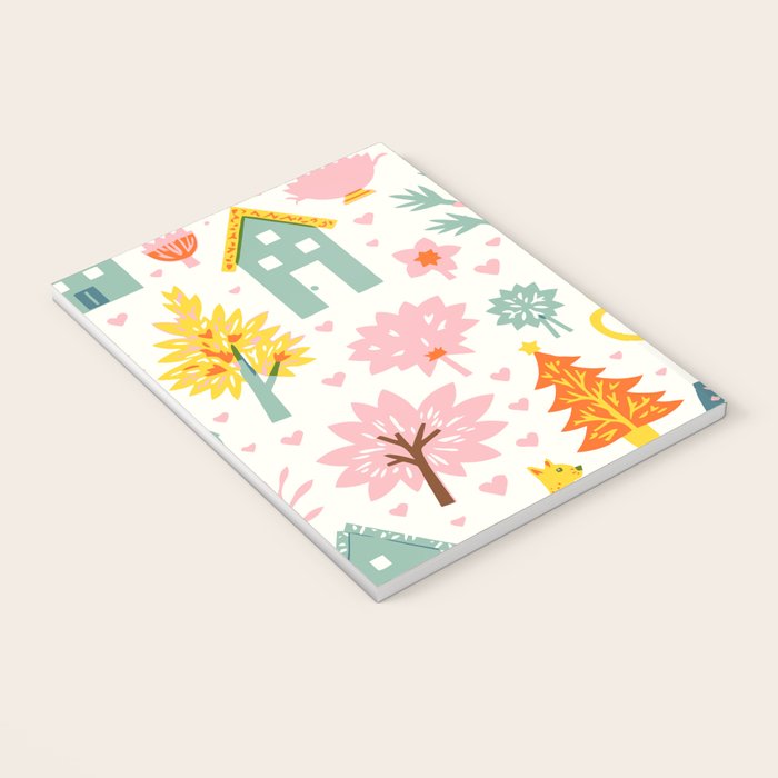 Whimsical Pattern Houses, Trees, and Animals in a Charming Design for Kids Notebook Gallery Image 3