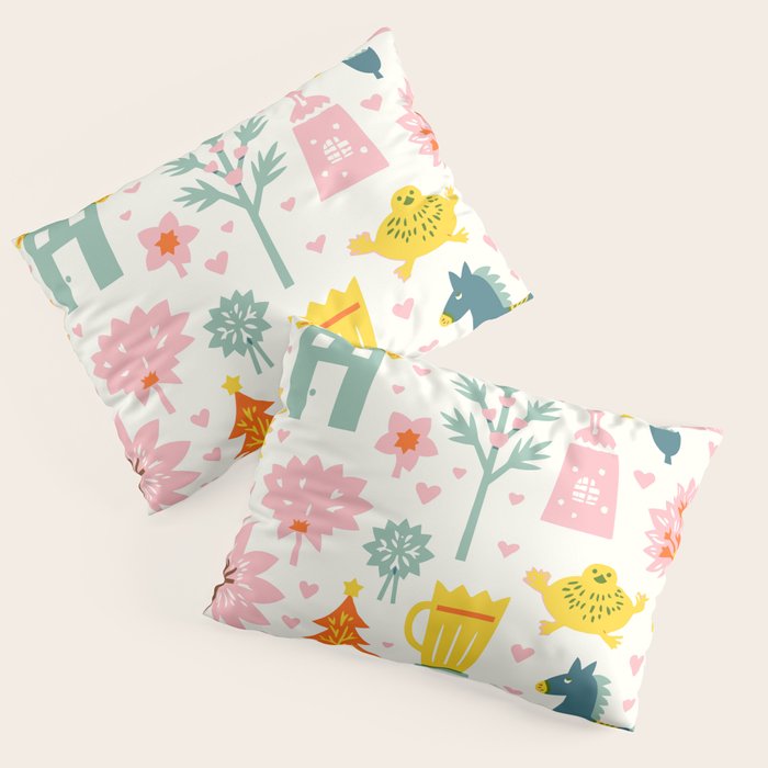 Whimsical Pattern Houses, Trees, and Animals in a Charming Design for Kids Pillow Sham Gallery Image 1