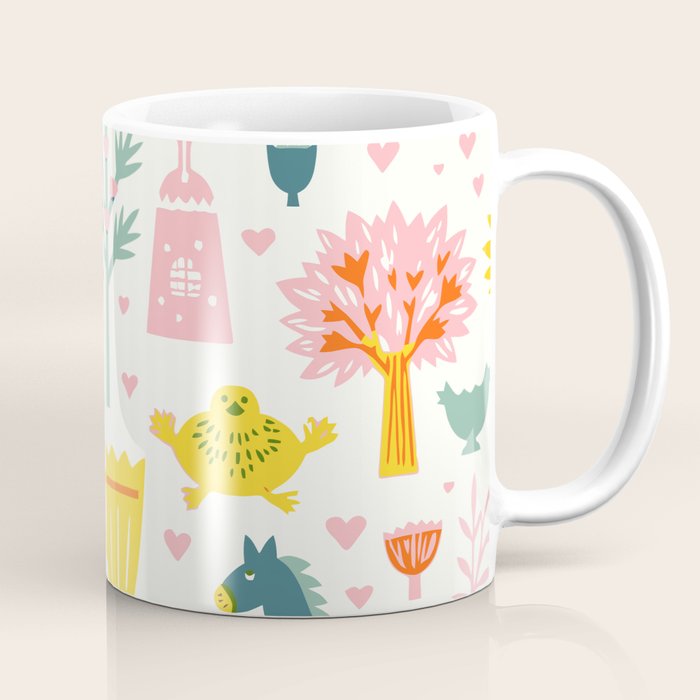 Whimsical Pattern Houses, Trees, and Animals in a Charming Design for Kids Coffee Mug Gallery Image 1