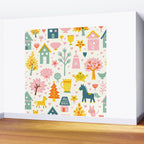 Whimsical Pattern Houses, Trees, and Animals in a Charming Design for Kids Wall Mural Gallery Image 2