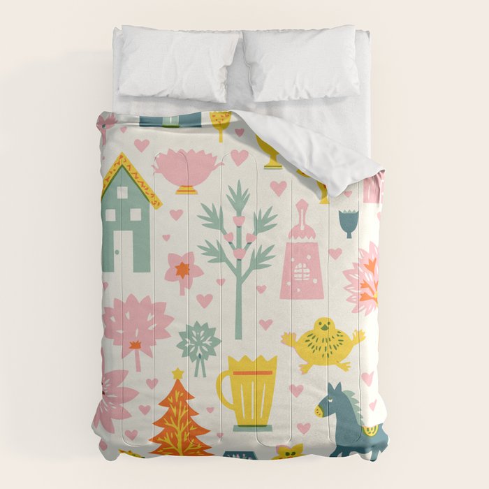 Whimsical Pattern Houses, Trees, and Animals in a Charming Design for Kids Comforter Gallery Image 6