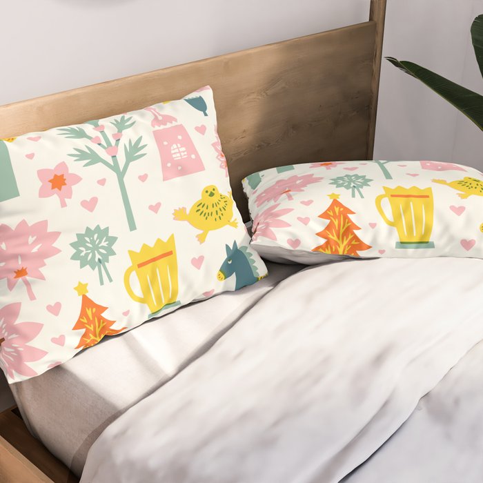 Whimsical Pattern Houses, Trees, and Animals in a Charming Design for Kids Pillow Sham Gallery Image 2