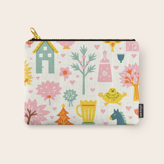 Whimsical Pattern Houses, Trees, and Animals in a Charming Design for Kids Carry All Pouch Gallery Image 1