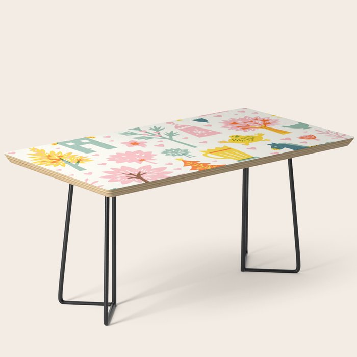 Whimsical Pattern Houses, Trees, and Animals in a Charming Design for Kids Coffee Table Gallery Image 1