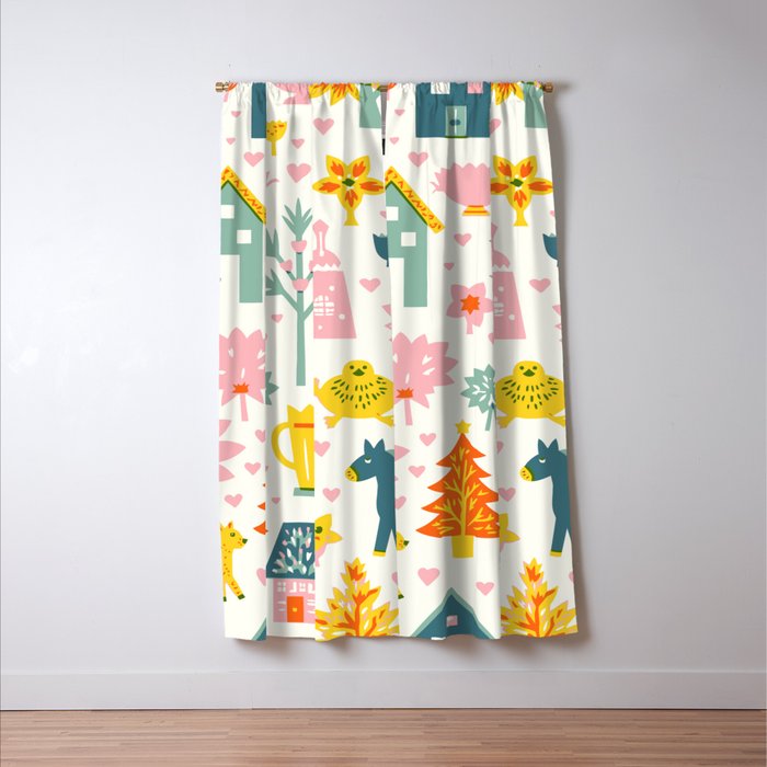 Whimsical Pattern Houses, Trees, and Animals in a Charming Design for Kids Window Curtain Gallery Image 3