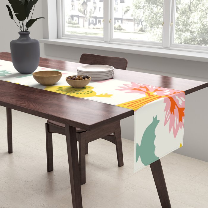 Whimsical Pattern Houses, Trees, and Animals in a Charming Design for Kids Table Runner Gallery Image 2