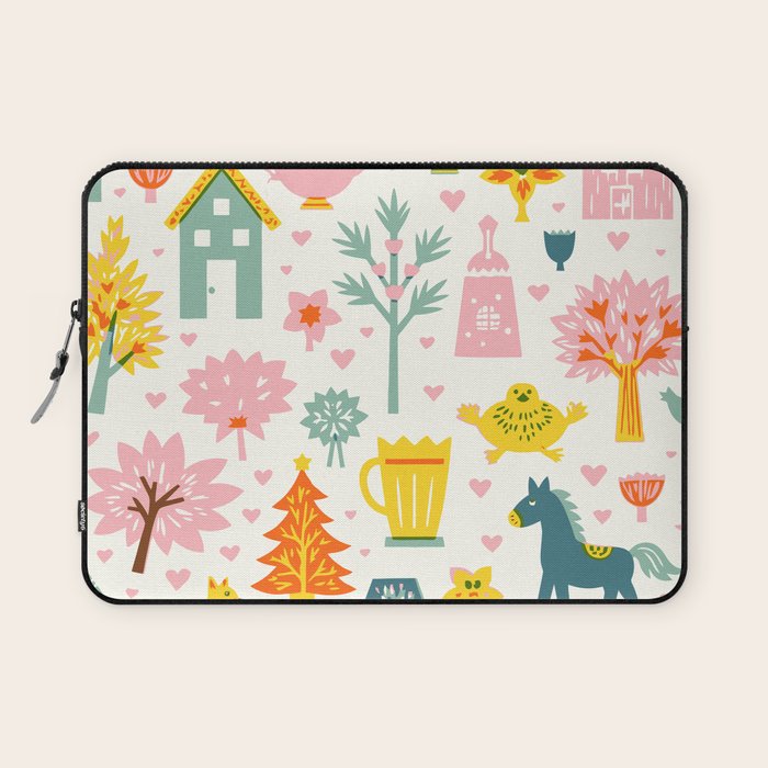 Whimsical Pattern Houses, Trees, and Animals in a Charming Design for Kids Laptop Sleeve Gallery Image 1
