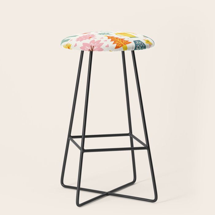 Whimsical Pattern Houses, Trees, and Animals in a Charming Design for Kids Stool Gallery Image 1
