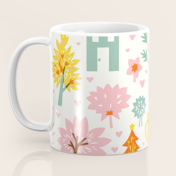 Whimsical Pattern Houses, Trees, and Animals in a Charming Design for Kids Coffee Mug Gallery Image 3