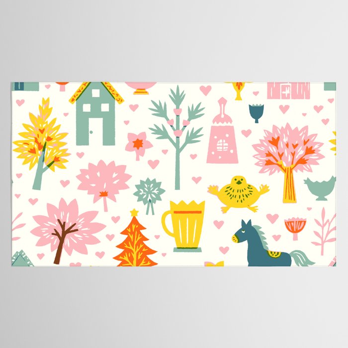 Whimsical Pattern Houses, Trees, and Animals in a Charming Design for Kids Tablecloth Gallery Image 2