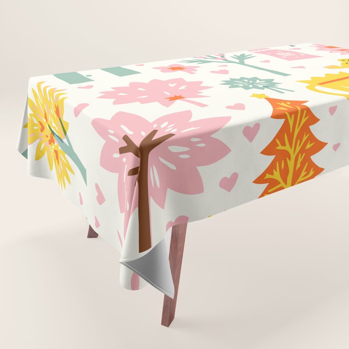 Whimsical Pattern Houses, Trees, and Animals in a Charming Design for Kids Tablecloth Gallery Image 1