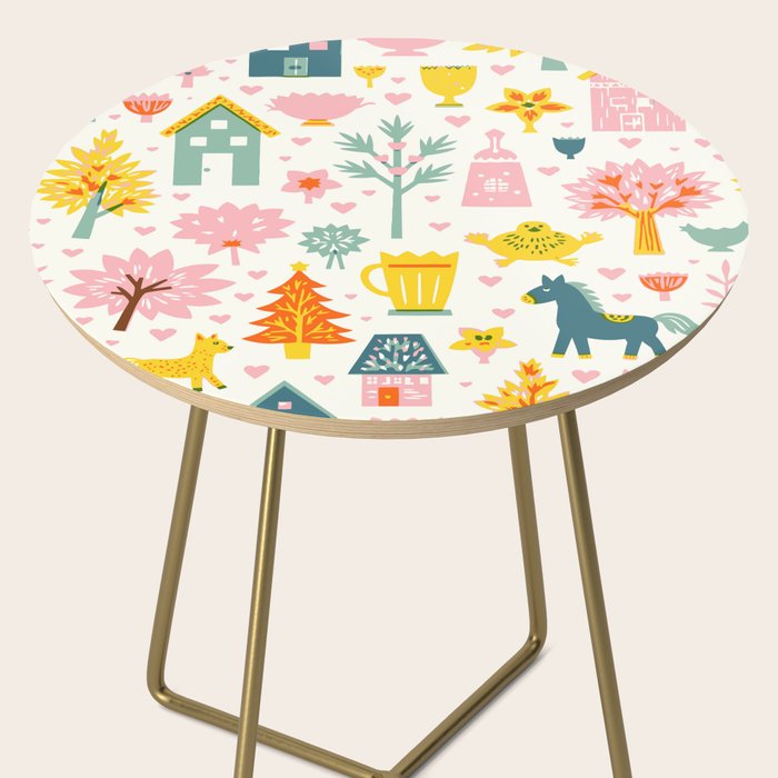 Whimsical Pattern Houses, Trees, and Animals in a Charming Design for Kids Side Table Gallery Image 2
