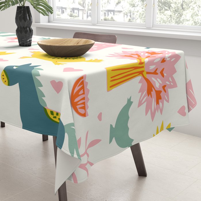 Whimsical Pattern Houses, Trees, and Animals in a Charming Design for Kids Tablecloth Gallery Image 3