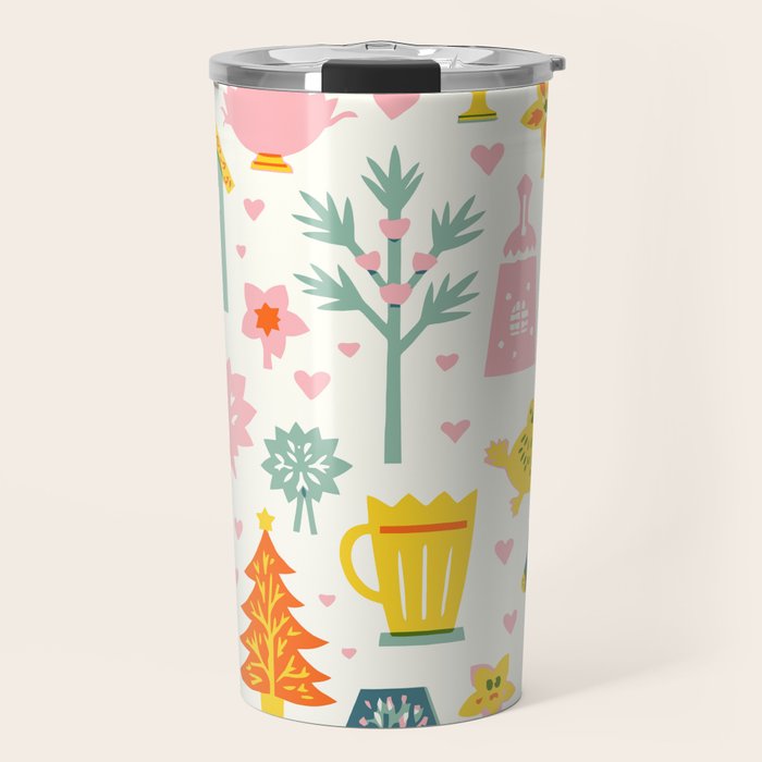 Whimsical Pattern Houses, Trees, and Animals in a Charming Design for Kids Travel Mug Gallery Image 1