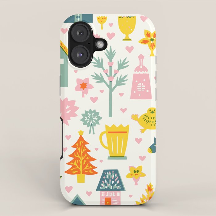 Whimsical Pattern Houses, Trees, and Animals in a Charming Design for Kids iPhone Case Gallery Image 1