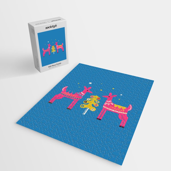 Festive Deers In Hot Pink Jigsaw Puzzle Gallery Image 2