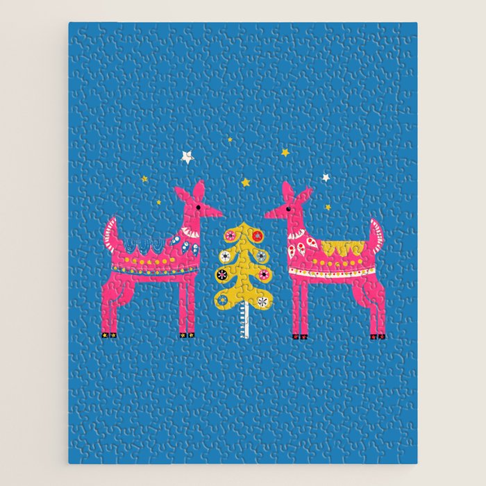 Festive Deers In Hot Pink Jigsaw Puzzle Gallery Image 1