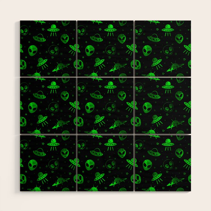Aliens and UFOs Pattern Wood Wall Art Gallery Image 1