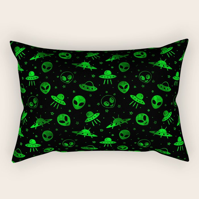Aliens and UFOs Pattern Rectangular Pillow Gallery Image 2