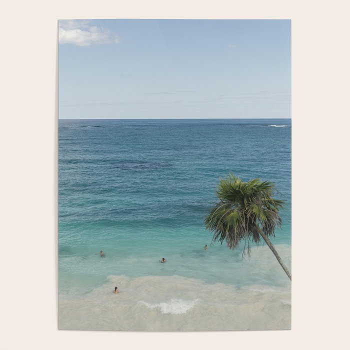 Retro Palm Beach Scene - Turquoise Ocean Wall Art Photography Poster