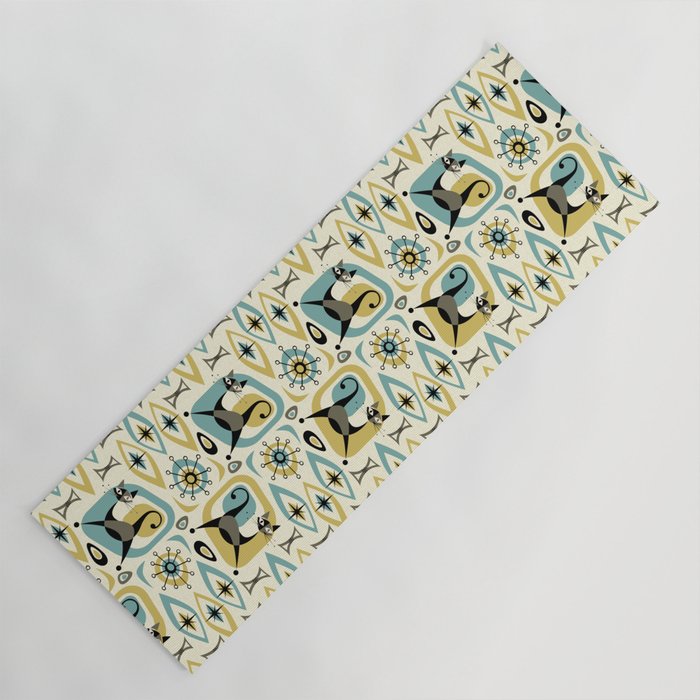 Mid Century Cat Abstract - Gld/Blu ©studioxtine Yoga Mat Gallery Image 1