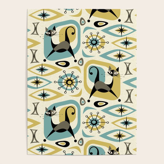 Mid Century Cat Abstract - Gld/Blu ©studioxtine Poster Gallery Image 4