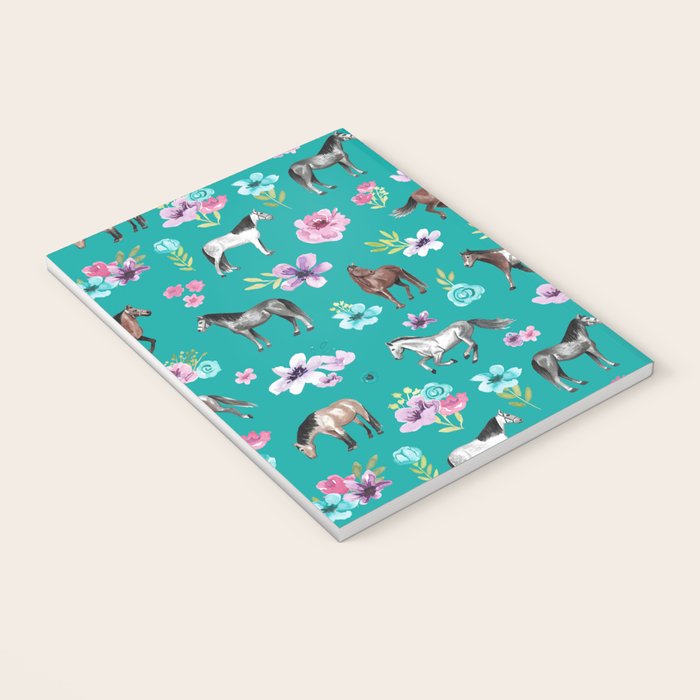 Horses and Flowers, Turquoise, Horse Decor, Horse Art, Western Decor Notebook Gallery Image 3