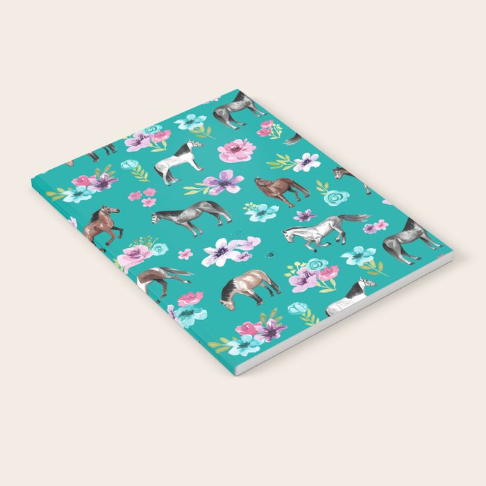 Horses and Flowers, Turquoise, Horse Decor, Horse Art, Western Decor Notebook Gallery Image 1