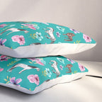 Horses and Flowers, Turquoise, Horse Decor, Horse Art, Western Decor Pillow Sham Gallery Image 3