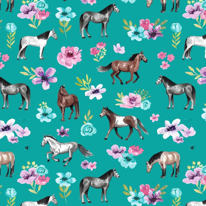 Horses and Flowers, Turquoise, Horse Decor, Horse Art, Western Decor Coffee Mug Gallery Image 2