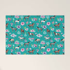Horses and Flowers, Turquoise, Horse Decor, Horse Art, Western Decor Welcome Mat Gallery Image 1