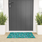Horses and Flowers, Turquoise, Horse Decor, Horse Art, Western Decor Welcome Mat Gallery Image 3