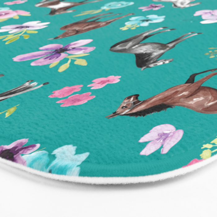 Horses and Flowers, Turquoise, Horse Decor, Horse Art, Western Decor Bath Mat Gallery Image 3