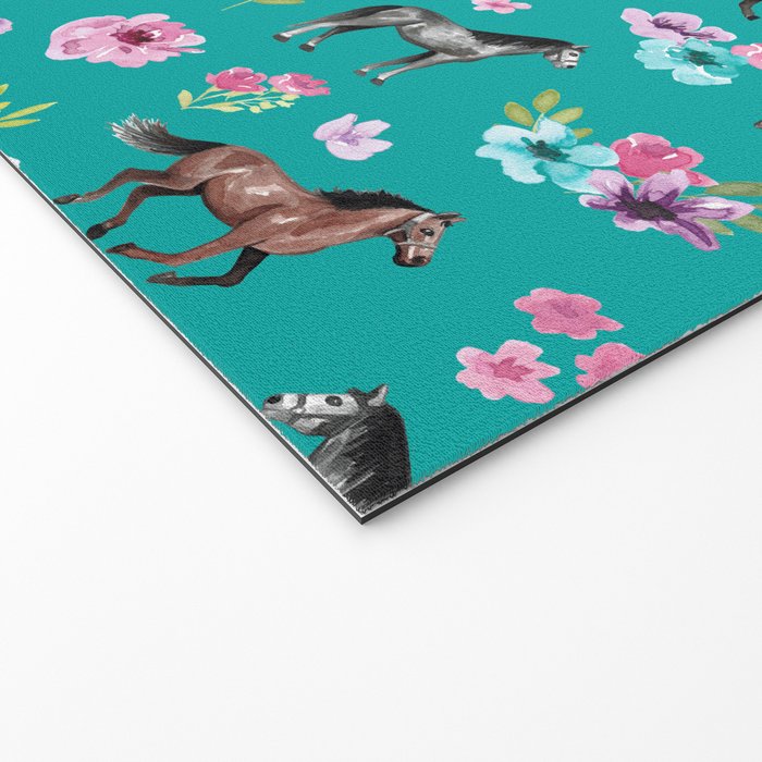 Horses and Flowers, Turquoise, Horse Decor, Horse Art, Western Decor Welcome Mat Gallery Image 2