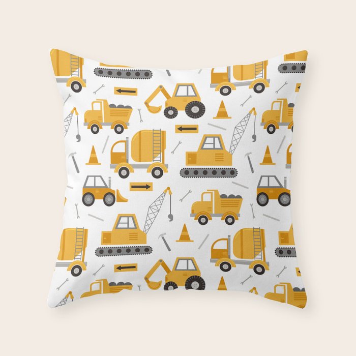 Construction Trucks Throw Pillow Gallery Image 1