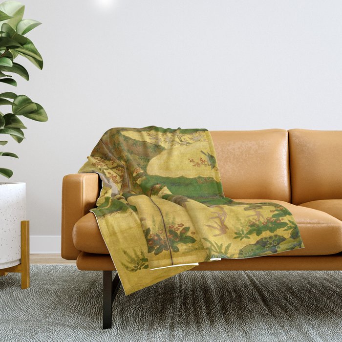 16th Century Japanese Birds & Flowers Throw Blanket Gallery Image 1