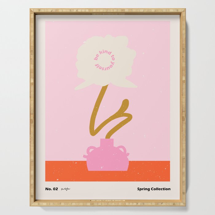 Modern abstract flower and vase. Be kind to yourself quote Serving Tray Gallery Image 1
