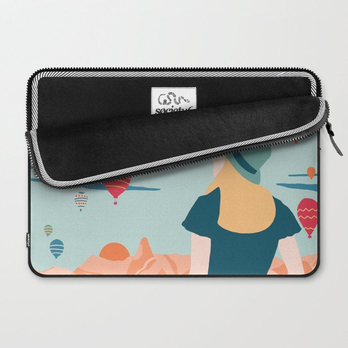 Cappadocia, girl looking at hot-air baloons Laptop Sleeve Gallery Image 2