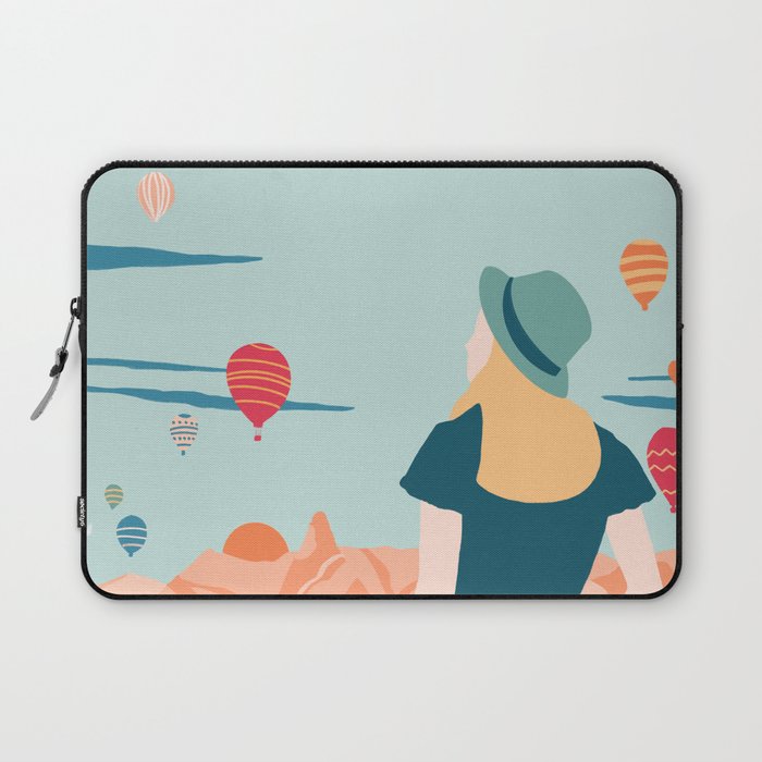 Cappadocia, girl looking at hot-air baloons Laptop Sleeve Gallery Image 1