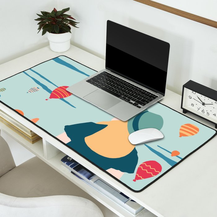 Cappadocia, girl looking at hot-air baloons Desk Mat Gallery Image 2