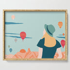 Cappadocia, girl looking at hot-air baloons Serving Tray Gallery Image 1
