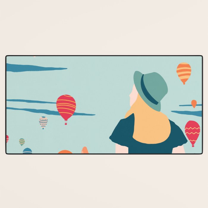 Cappadocia, girl looking at hot-air baloons Desk Mat Gallery Image 3