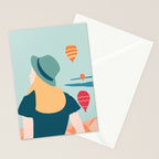 Cappadocia, girl looking at hot-air baloons Stationery Card Gallery Image 2