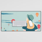 Cappadocia, girl looking at hot-air baloons Desk Mat Gallery Image 1