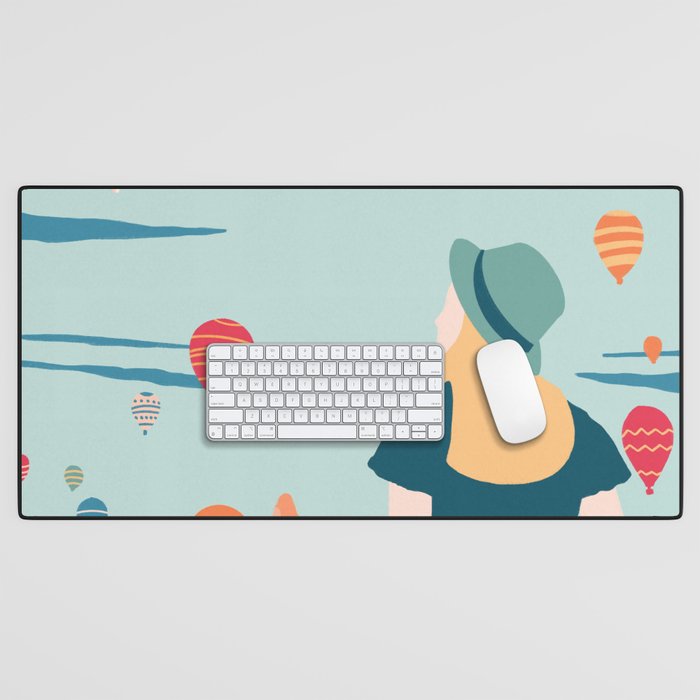 Cappadocia, girl looking at hot-air baloons Desk Mat Gallery Image 1